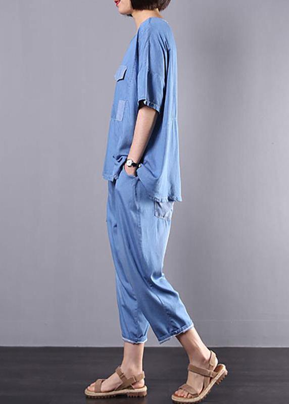 Loose cotton clothes For Korea Casual Blue Denim Two Piece Suit