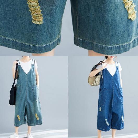 Loose denim blue cotton Tunics Korea loose jumpsuit pants