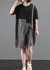 Loose o neck tunic top Runway black patchwork denim Dress