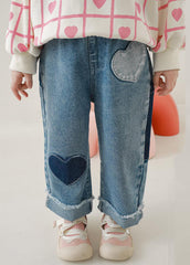 Lovely Blue Pockets Elastic Waist Denim Girls Pants Fall