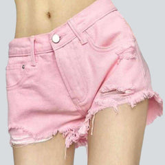 Low-rise distressed denim shorts