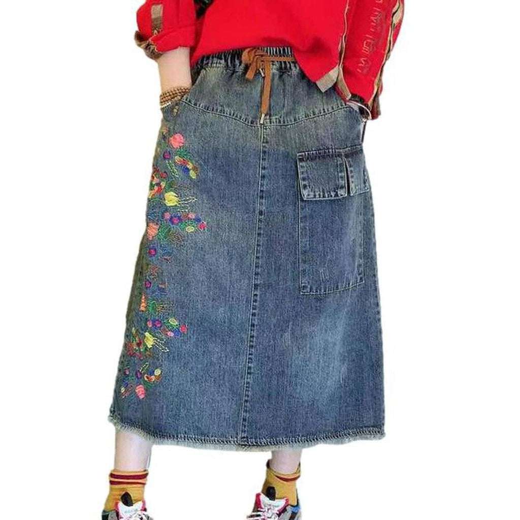 Cargo embroidered women denim skirt