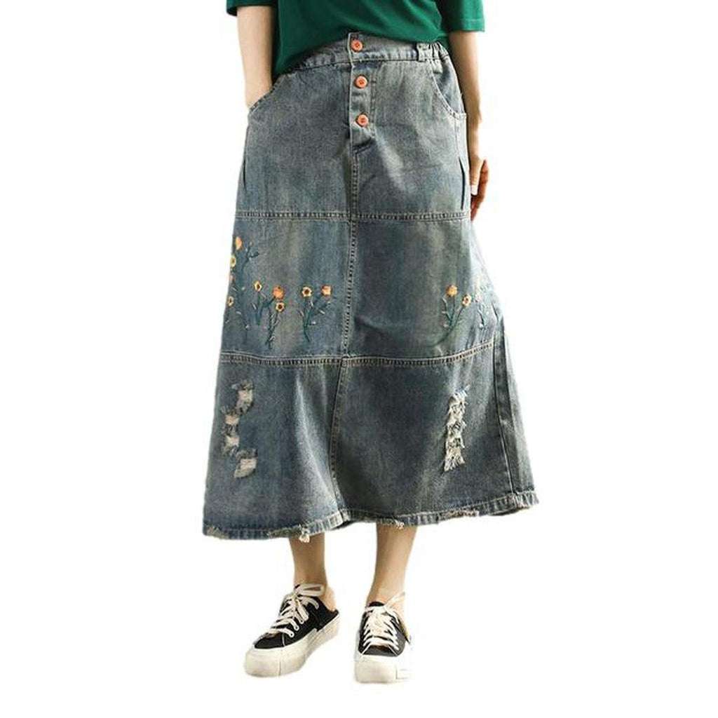 Embroidered vintage women jeans skirt