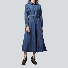 Medium wash embroidered denim dress