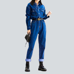 Medium wash trendy women overall