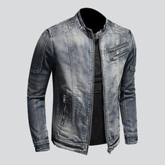 Men denim jacket with zippers