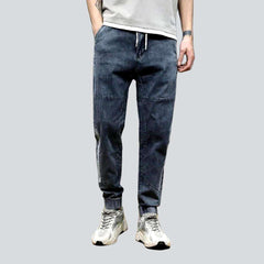 Men denim joggers with bands