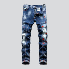 Mid-waist men paint-splatter jeans