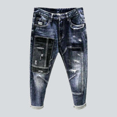 Mid-waist men patchwork jeans