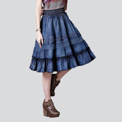 Midi frills women denim skirt