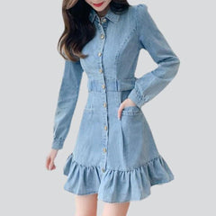 Mini denim dress with ruffles