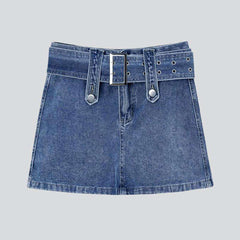 Mini denim skirt with belt