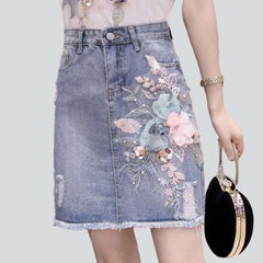 Mini denim skirt with flowers