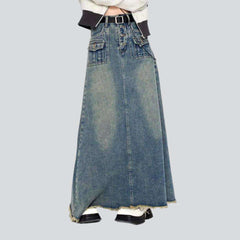 Mini flap pocket denim skirt