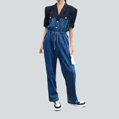 Mixed fabric women denim overall