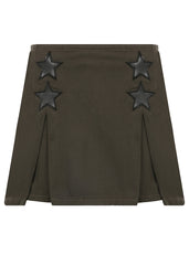 Modern Army Green Zippered High Waist Patchwork Denim Skirts Fall