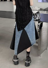 Modern Blue Asymmetrical Pockets Patchwork Denim Skirt Fall