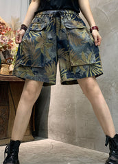 Modern Blue Cinched Print denim hot pants