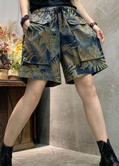 Modern Blue Cinched Print denim hot pants