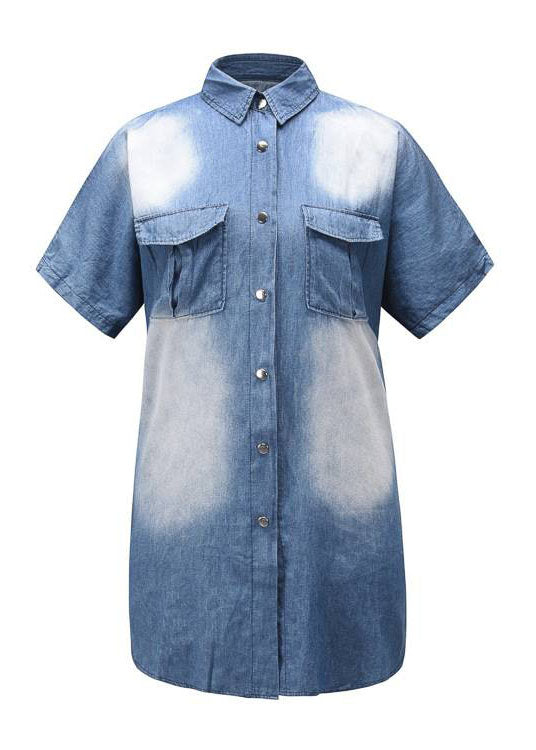 Modern Blue Peter Pan Collar Patchwork Denim Shirts Dress