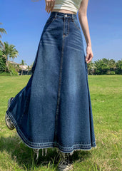 Modern Blue Pockets High Waist Patchwork Denim A Line Skirts