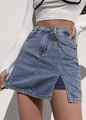 Modern Blue Pockets High Waist Patchwork Denim Skirts