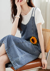 Modern Blue Pockets High Waist Patchwork Denim Two Piece Set