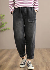 Modern Denim Black Jeans Stylish Elastic Waist Photography Wild Trousers