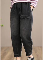 Modern Denim Black Jeans Stylish Elastic Waist Photography Wild Trousers