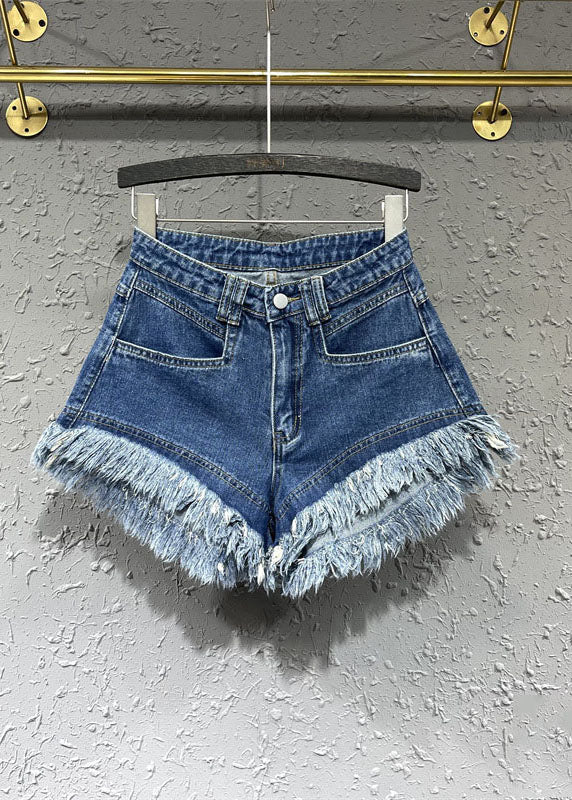 Modern Denim Blue Pockets Patchwork Shorts