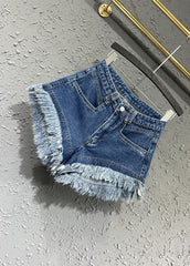 Modern Denim Blue Pockets Patchwork Shorts