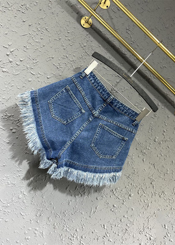 Modern Denim Blue Pockets Patchwork Shorts