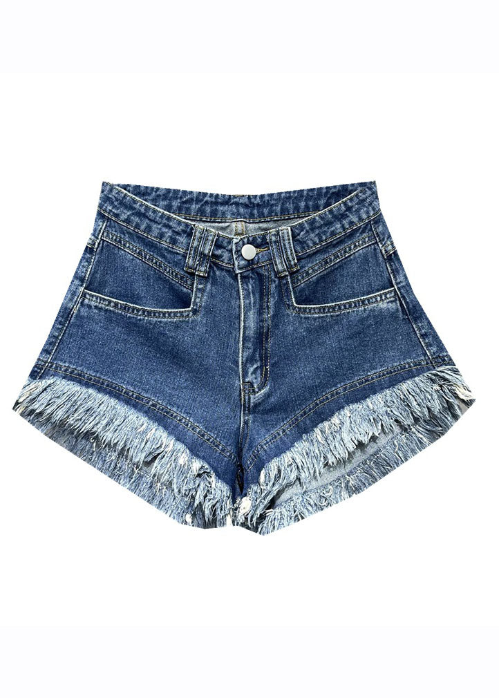 Modern Denim Blue Pockets Patchwork Shorts