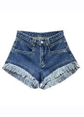 Modern Denim Blue Pockets Patchwork Shorts