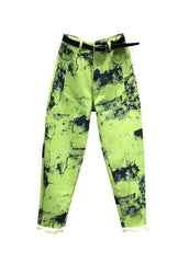 Pantalones vaqueros de patchwork con bolsillos y efecto tie-dye en verde moderno para otoño