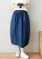 Modern Navy Wrinkled Pockets Elastic Waist Patchwork Denim Skirts