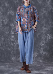 Modern Oversized Print Cotton Shirts And Denim Pants Two Pieces Set
