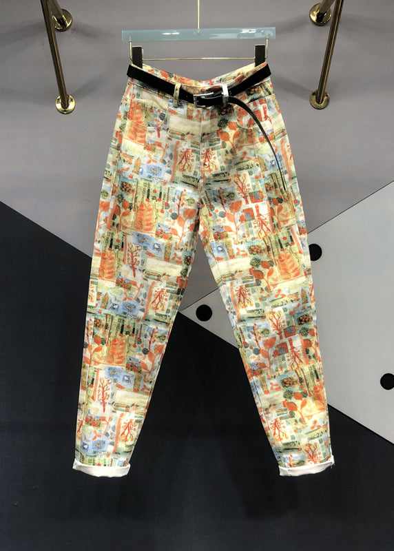 Pantalones vaqueros de patchwork con bolsillos y estampado amarillo moderno para otoño