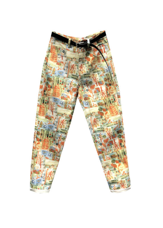 Pantalones vaqueros de patchwork con bolsillos y estampado amarillo moderno para otoño