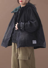 Modern black Fine crane coat Photography denim  hooded short coats