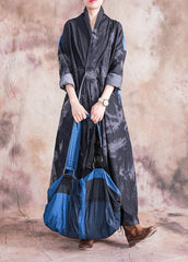 Modern denim black cotton dress v neck patchwork loose fall Dress