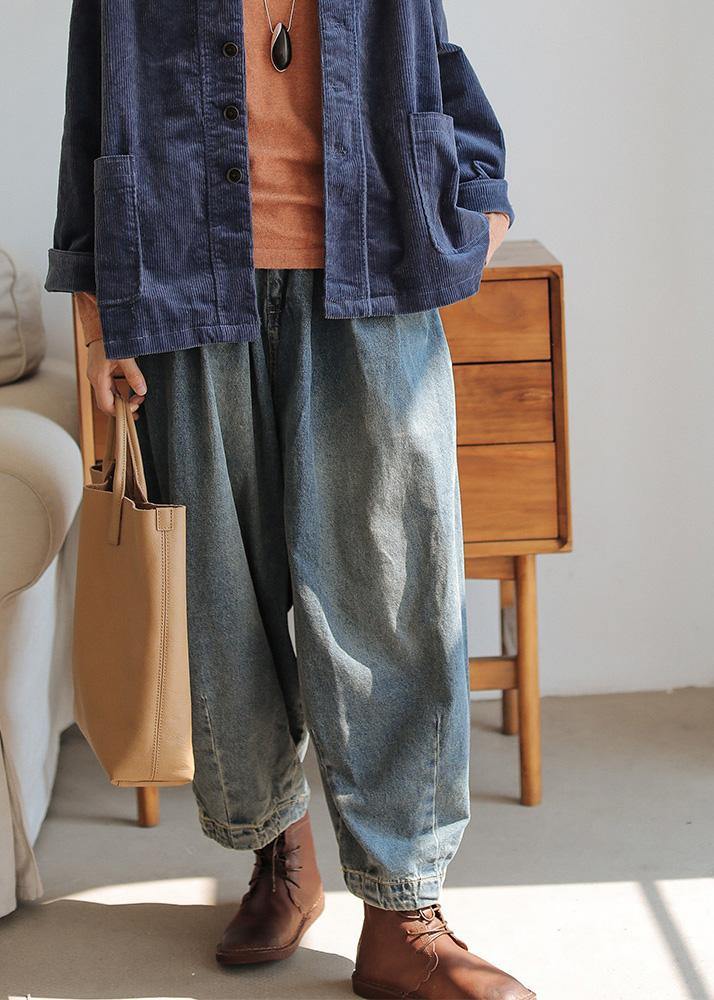 Modern denim blue pants oversize wide leg pants cotton Fabrics casual pants