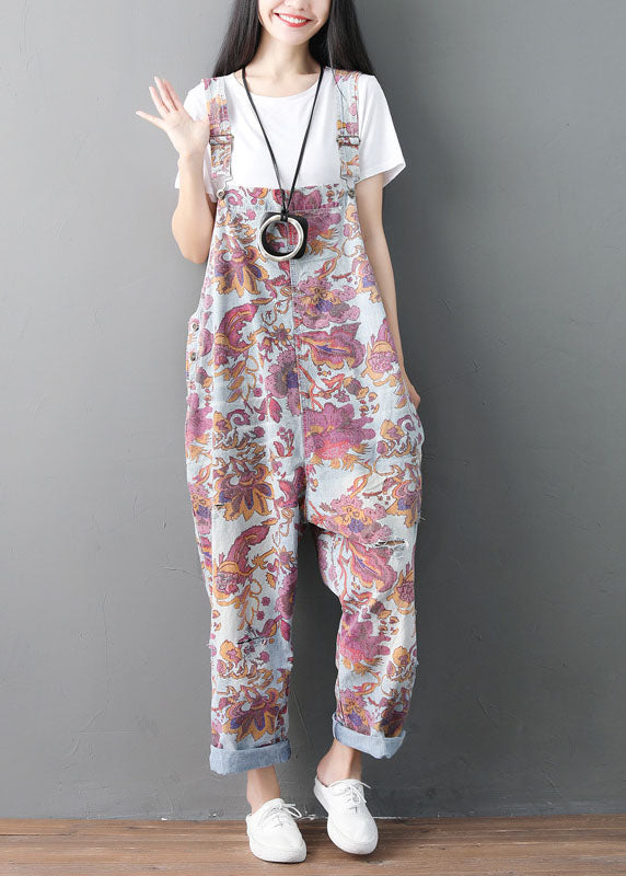 Modern pockets Print ripped denim Jumpsuit