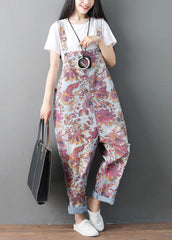 Modern pockets Print ripped denim Jumpsuit