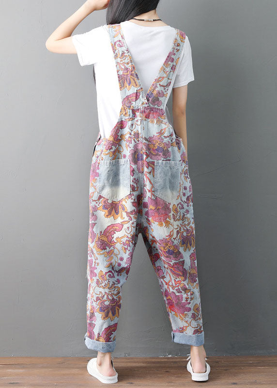 Modern pockets Print ripped denim Jumpsuit