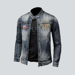 Motorcycle embroidered men denim jacket