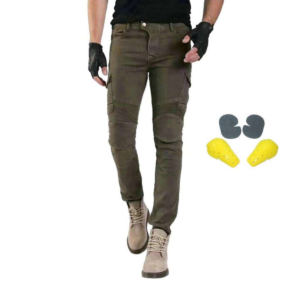 Khaki cargo men biker jeans