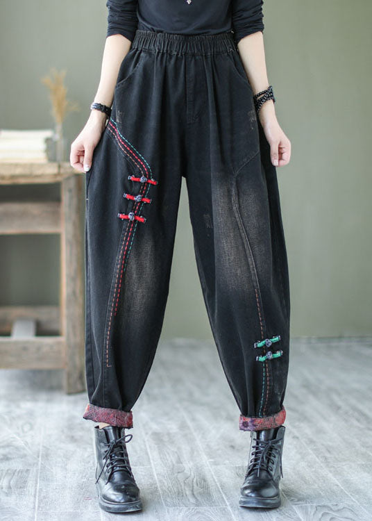 Natural Black Button denim harem Pants