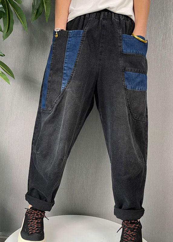 Natural Black Patchwork denim harem Pants