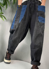 Pantalones harén de mezclilla con patchwork negro natural